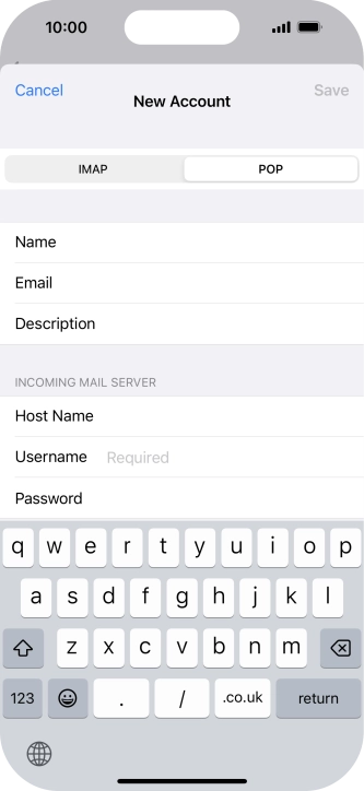 Press Username and key in the username for your email account. Press Username and key in the username for your email account.