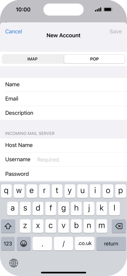 Press Username and key in the username for your email account. Press Username and key in the username for your email account.