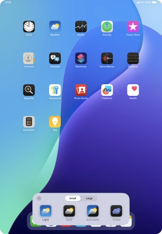 Press the required setting to select the size of app icons on the home screen. Press the required setting to select the size of app icons on the home screen.