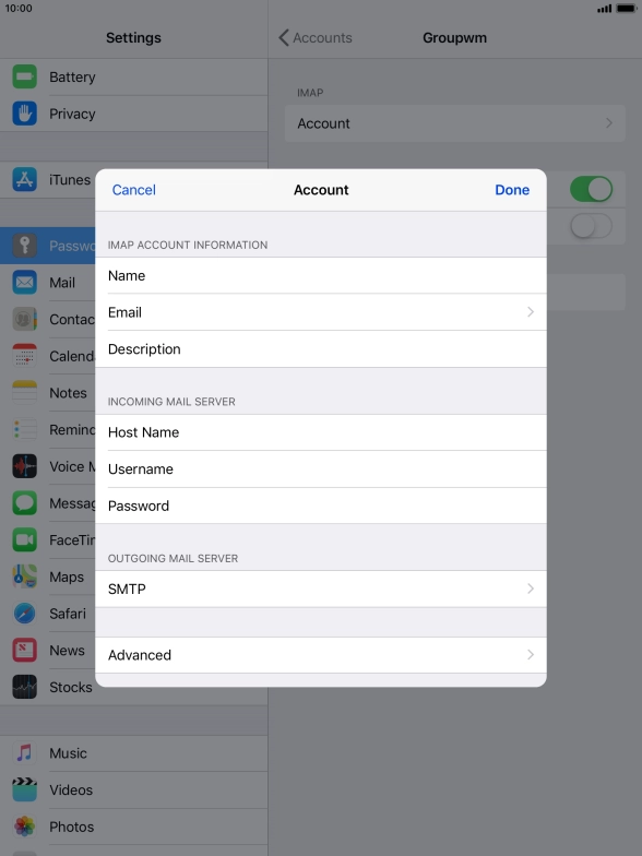 Press SMTP. Press SMTP.