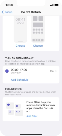 Press Add Schedule and follow the instructions on the screen to select settings for automatic activation of Do Not Disturb. Press Add Schedule and follow the instructions on the screen to select settings for automatic activation of Do Not Disturb.