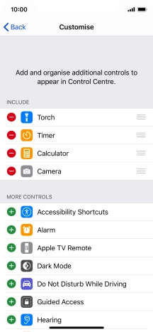 Press the delete icon next to the required function to remove it from Control Centre. Press the delete icon next to the required function to remove it from Control Centre.
