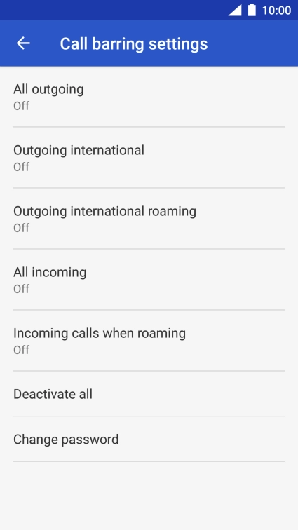 Press the required barring type. Press the required barring type.
