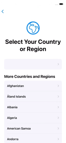 Press the required country or area. Press the required country or area.