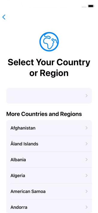Press the required country or area. Press the required country or area.