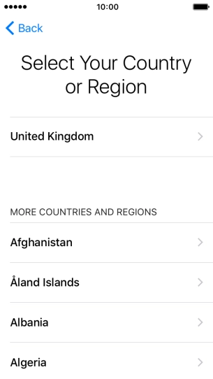 Press the required country or area. Press the required country or area.