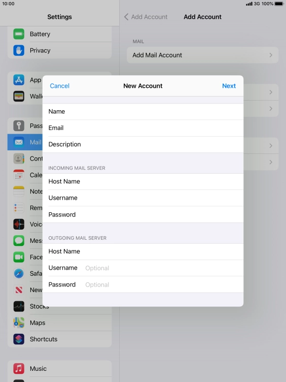 Press Username and key in the username for your email account. Please note that if you're using Vodafone's outgoing server, leave the username field empty. Press Username and key in the username for your email account. Please note that if you're using Vodafone's outgoing server, leave the username field empty.