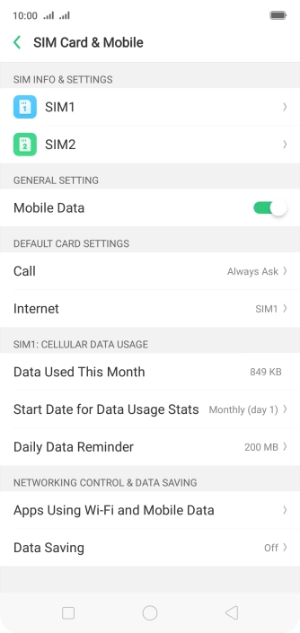 The total data usage is displayed. The total data usage is displayed.
