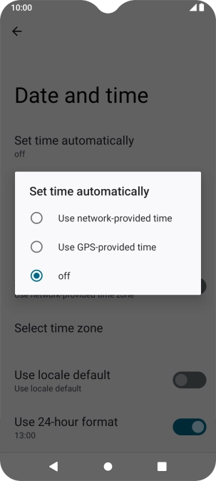 Press Use network-provided time to turn on the function. Press Use network-provided time to turn on the function.