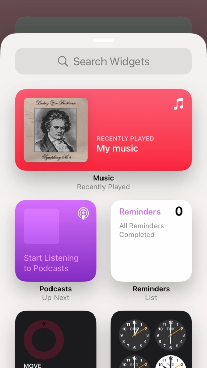 Press the required widget. Press the required widget.