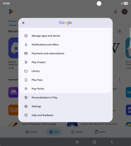 Press Manage apps and device. Press Manage apps and device.