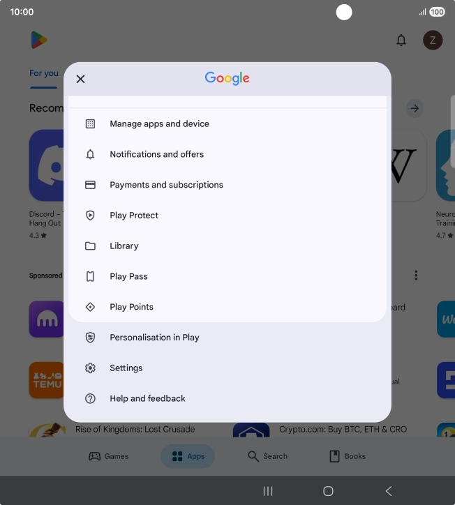 Press Manage apps and device. Press Manage apps and device.