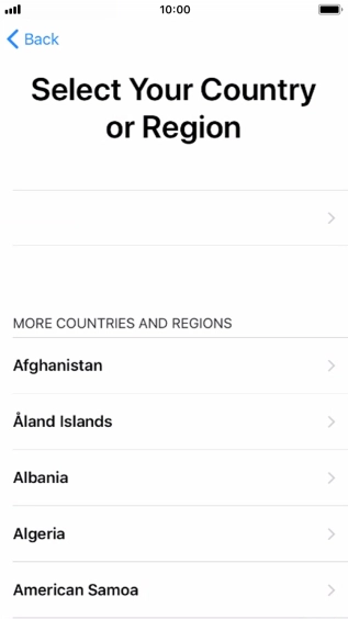 Press the required country or area. Press the required country or area.