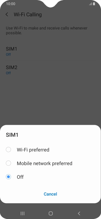 Press the required setting to turn the function on or off. Press the required setting to turn the function on or off.