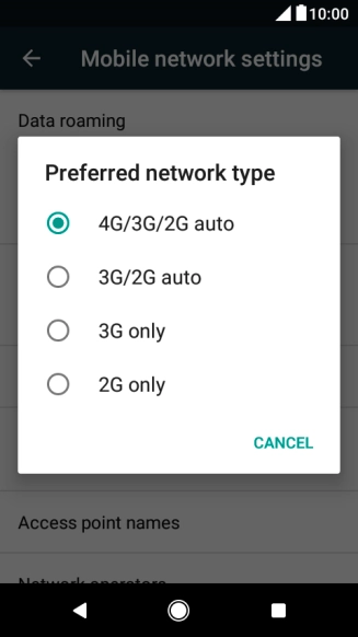 Press the required network mode. Press the required network mode.