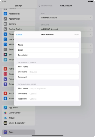 Press Username and key in the username for your email account. Press Username and key in the username for your email account.