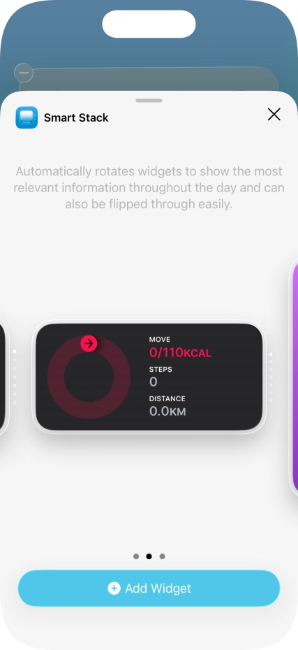 Slide your finger right or left on the screen to select the required widget size. Slide your finger right or left on the screen to select the required widget size.