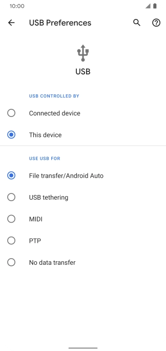 Press File transfer/Android Auto. Press File transfer/Android Auto.