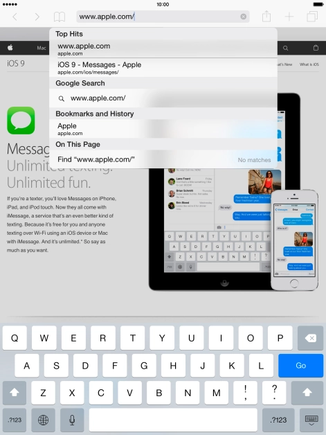 Key in the address of the required web page and press Go. Key in the address of the required web page and press Go.
