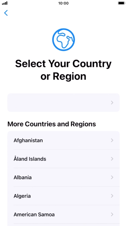 Press the required country or area. Press the required country or area.