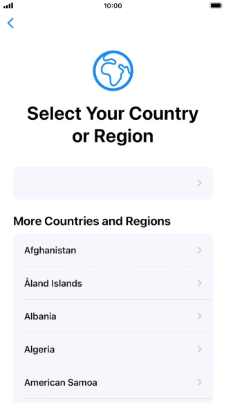 Press the required country or area. Press the required country or area.