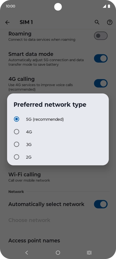 Press the required network mode. Press the required network mode.