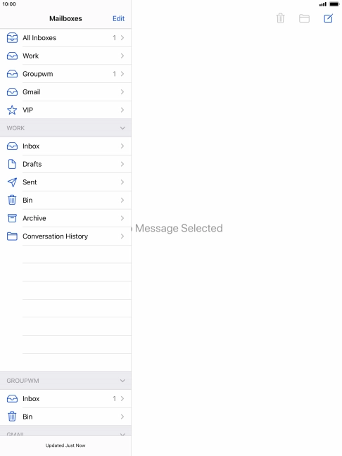 Press the required email account. Press the required email account.