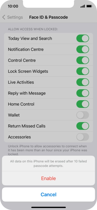 If you turn on the function, press Enable. If you turn on the function, press Enable.