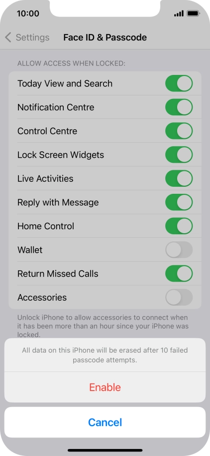 If you turn on the function, press Enable. If you turn on the function, press Enable.