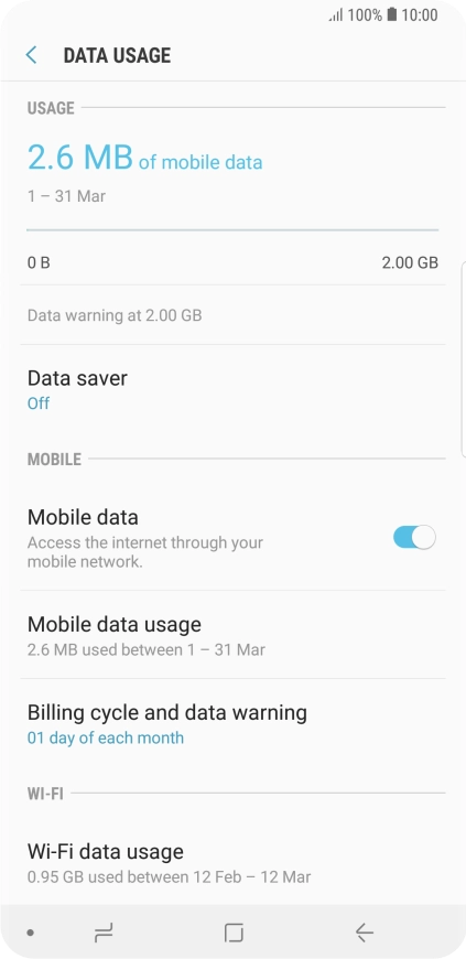 The total data usage is displayed. The total data usage is displayed.