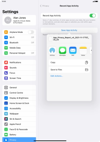 Press the required setting and follow the instructions on the screen to share or save the app activity report. Press the required setting and follow the instructions on the screen to share or save the app activity report.