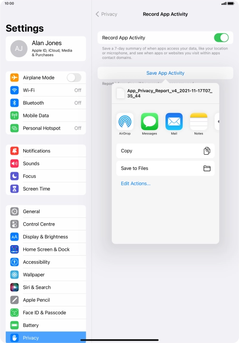 Press the required setting and follow the instructions on the screen to share or save the app activity report. Press the required setting and follow the instructions on the screen to share or save the app activity report.
