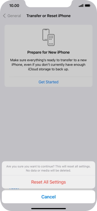Press Reset All Settings. Wait a moment while the factory default settings are restored. Follow the instructions on the screen to set up your phone and prepare it for use. Press Reset All Settings. Wait a moment while the factory default settings are restored. Follow the instructions on the screen to set up your phone and prepare it for use.