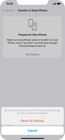 Press Reset All Settings. Wait a moment while the factory default settings are restored. Follow the instructions on the screen to set up your phone and prepare it for use. Press Reset All Settings. Wait a moment while the factory default settings are restored. Follow the instructions on the screen to set up your phone and prepare it for use.