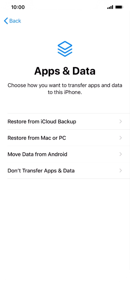 Press Don't Transfer Apps & Data and follow the instructions on the screen to finish the activation. Press Don't Transfer Apps & Data and follow the instructions on the screen to finish the activation.