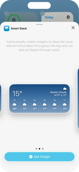 Slide your finger right or left on the screen to select the required widget size. Slide your finger right or left on the screen to select the required widget size.