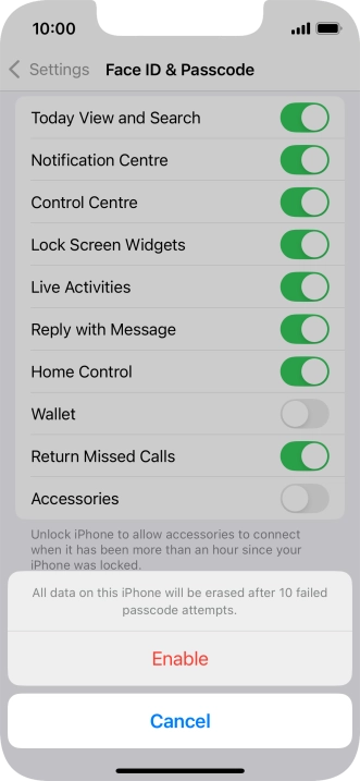 If you turn on the function, press Enable. If you turn on the function, press Enable.