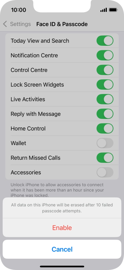 If you turn on the function, press Enable. If you turn on the function, press Enable.