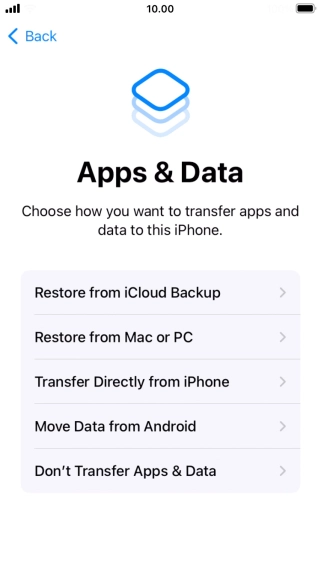 Press Don't Transfer Apps & Data and follow the instructions on the screen to finish the activation. Press Don't Transfer Apps & Data and follow the instructions on the screen to finish the activation.