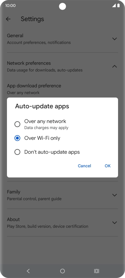 To turn on automatic update of apps using mobile network, press Over any network. To turn on automatic update of apps using mobile network, press Over any network.