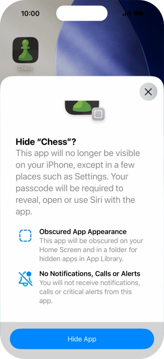 Press Hide App. Press Hide App.
