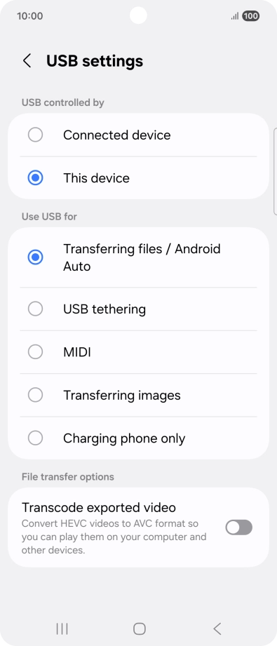 Press Transferring files / Android Auto. Press Transferring files / Android Auto.