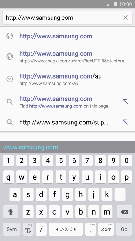 Key in the address of the required web page and press Go. Key in the address of the required web page and press Go.