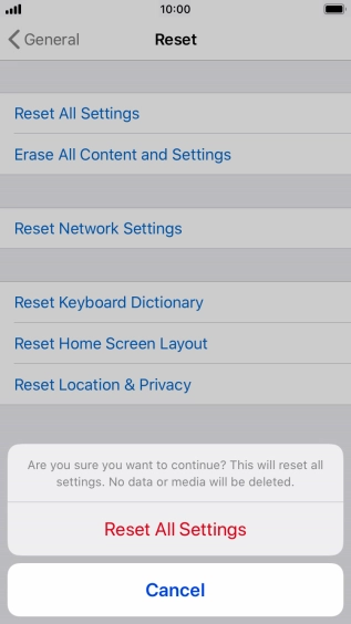 Press Reset All Settings. Wait a moment while the factory default settings are restored. Follow the instructions on the screen to set up your phone and prepare it for use. Press Reset All Settings. Wait a moment while the factory default settings are restored. Follow the instructions on the screen to set up your phone and prepare it for use.