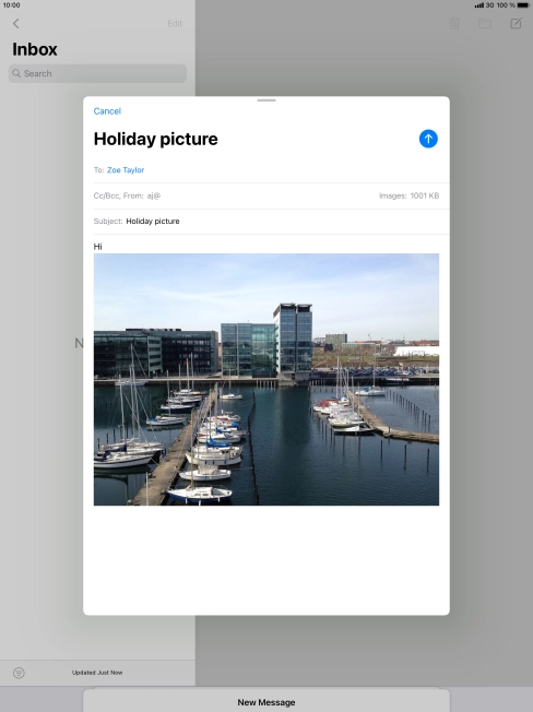 Press the send icon when you've finished your email message. Press the send icon when you've finished your email message.