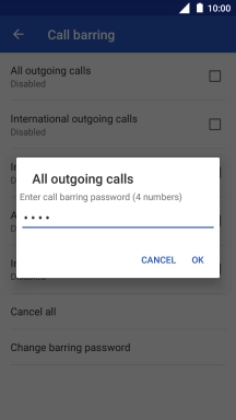 Key in your barring password and press OK. The default barring password is 0000. Key in your barring password and press OK. The default barring password is 0000.