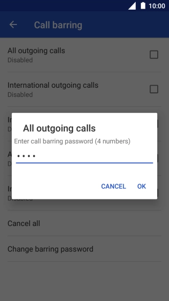 Key in your barring password and press OK. The default barring password is 0000. Key in your barring password and press OK. The default barring password is 0000.