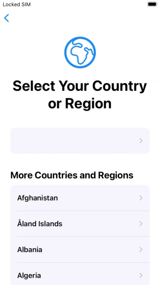 Press the required country or area. Press the required country or area.
