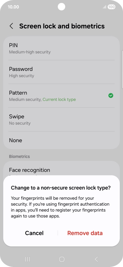Press Remove data. Press Remove data.