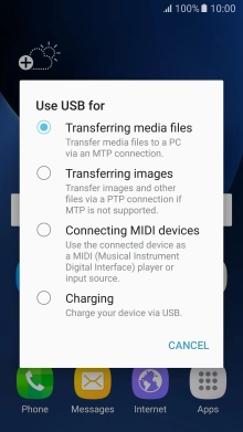 Press Transferring media files to turn on the function. Press Transferring media files to turn on the function.